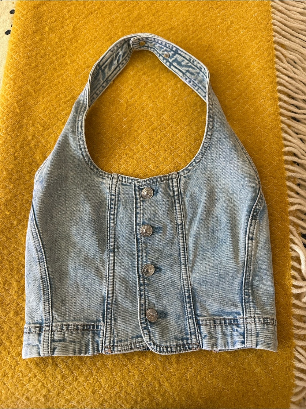 American Eagle Outfitters Light Blue Denim Halter Top